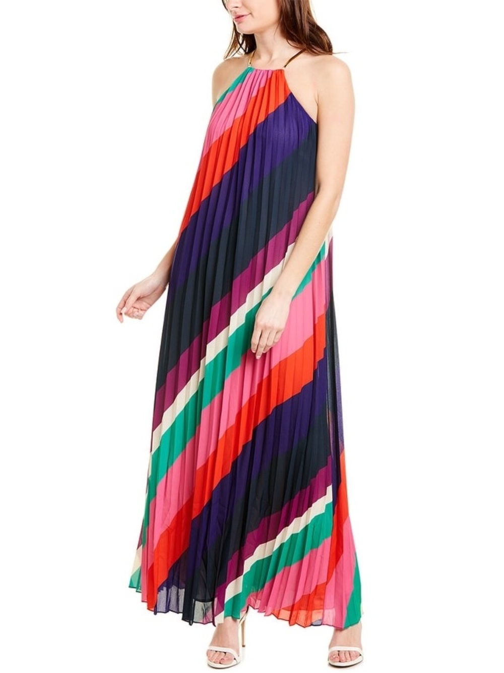 Colorblock Halter Maxi Dress in Pink, Red & Green